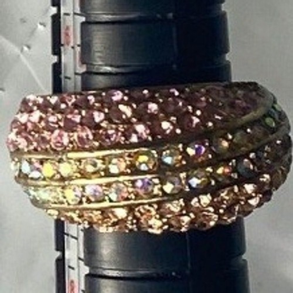 Gold Tone Ring with Pink Stones Fashion Jewelry Women's Size 7